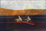 rowers in a scull boat on a river